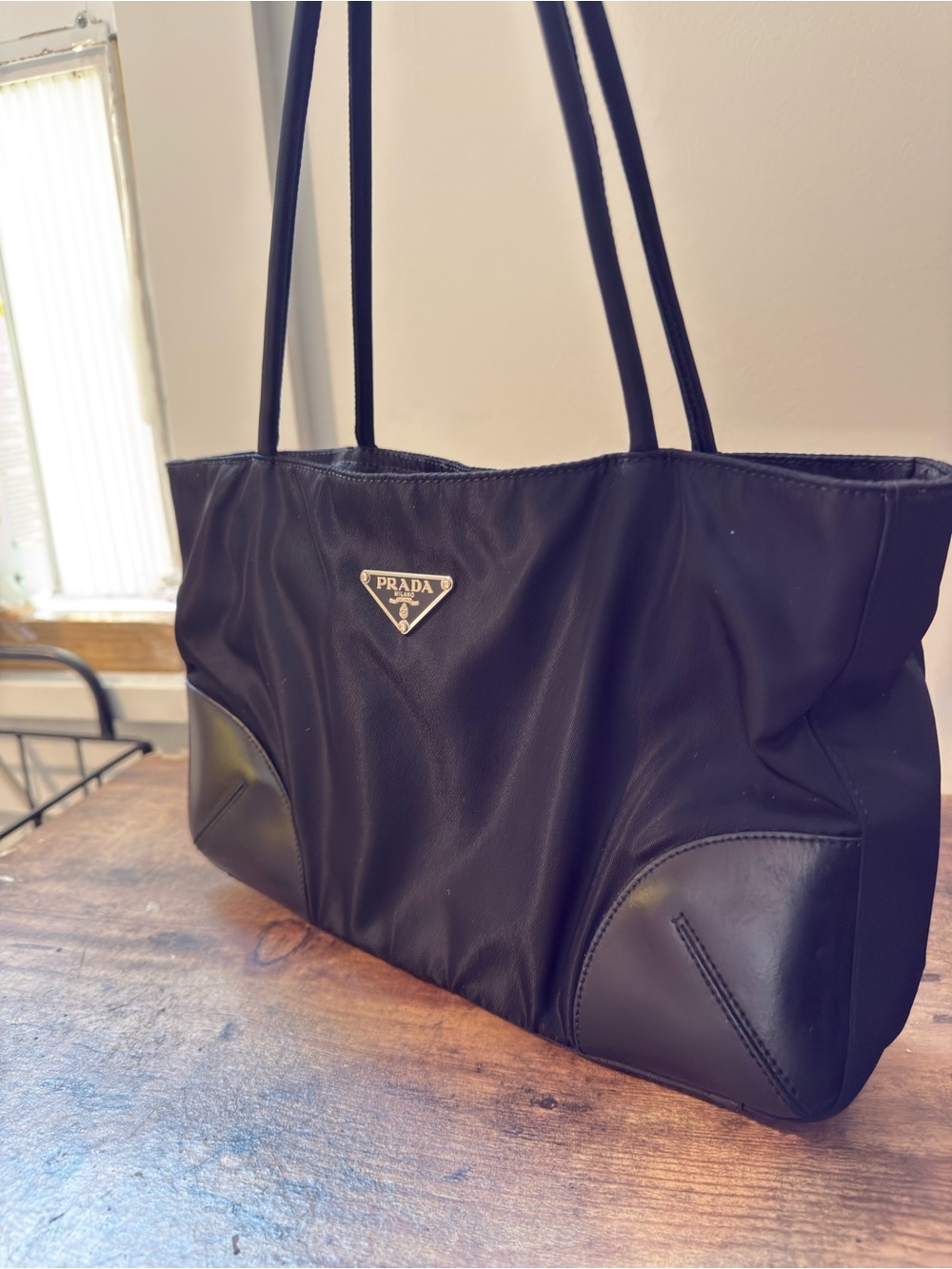 Prada Tessuto Nylon Calfskin Shopping Tote Bag Black